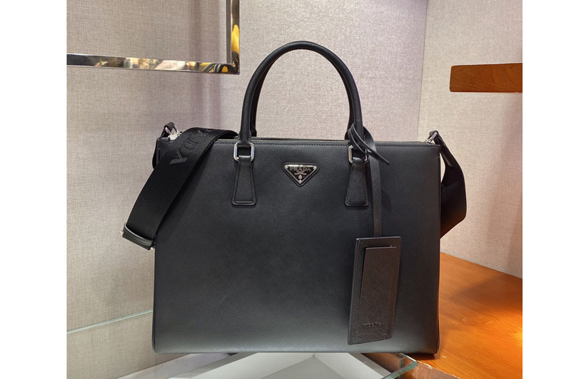 Prada 2VG061 Saffiano Leather Tote Bag in Black Calf leather