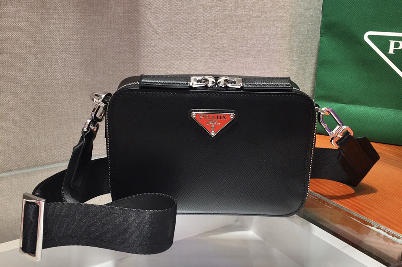 Prada 2VH070 Brique Saffiano Leather Cross-Body Bag in Black Saffiano leather