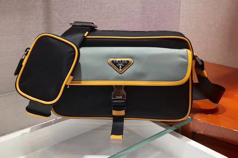 Prada 2VH074 Nylon and Saffiano leather shoulder bags Black/Gray Nylon
