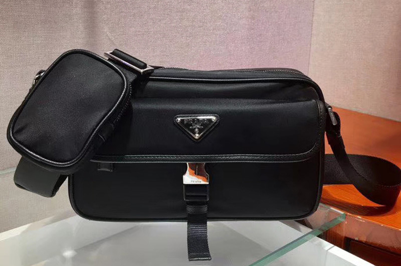 Prada 2VH074 Nylon and Saffiano leather shoulder bags Black Nylon