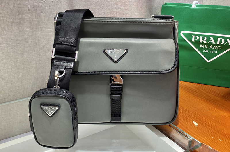 Prada 2VH110 Nylon Cross-Body Bag in Gray Nylon