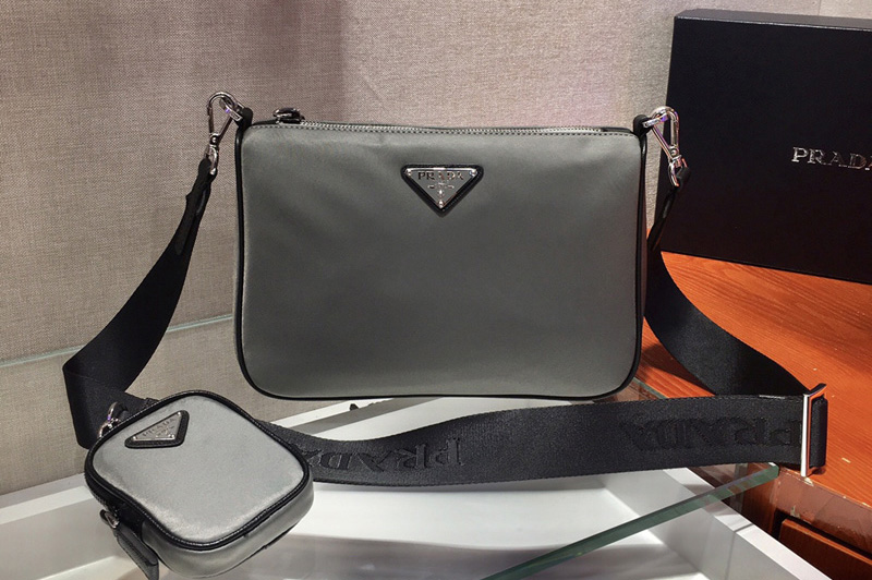 Prada 2VH113 Nylon Cross-Body Bag in Gray Nylon