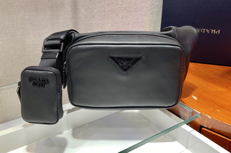 Prada 2VH127 Leather shoulder bag in Black soft leather