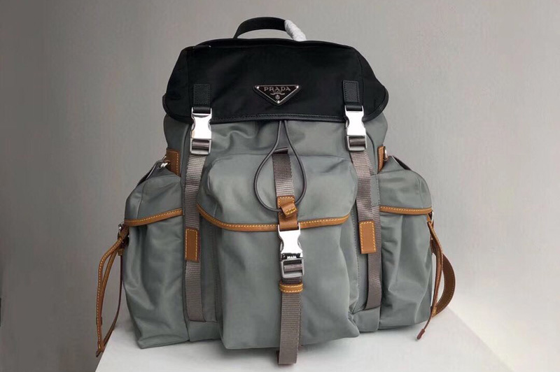 Prada 2VZ074 Nylon Backpack in Black and Gray Technical fabric