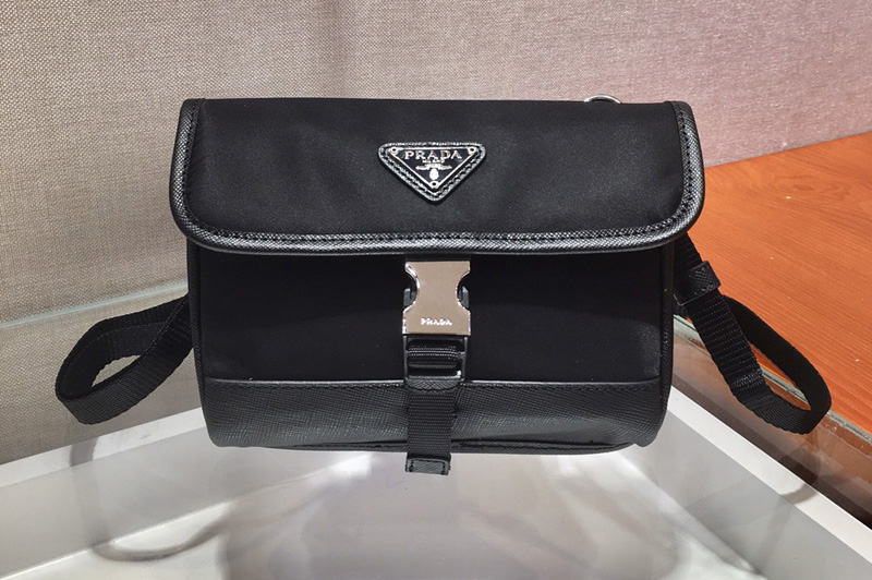Prada 2ZH108 Nylon and Saffiano cellphone case with shoulder strap in Black Nylon