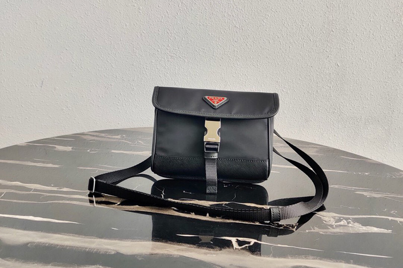 Prada 2ZH108 Nylon and Saffiano Leather Smartphone Case in Black/Black Fabric/Leather