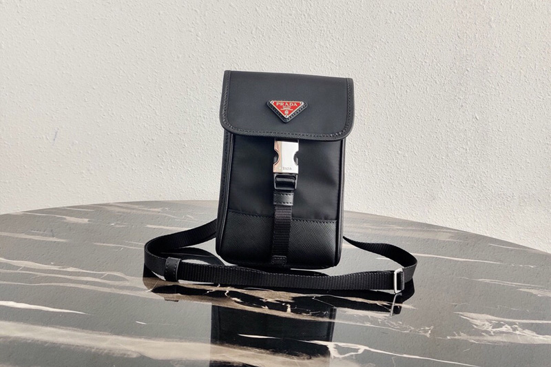 Prada 2ZH109 Nylon and Saffiano Leather Smartphone Case in Black/Black Nylon/Leather