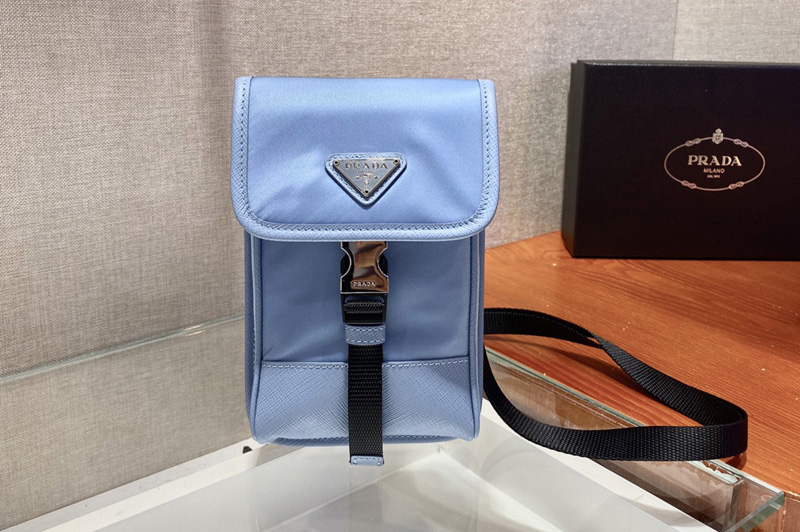 Prada 2ZH109 Nylon and Saffiano Leather Smartphone Case in Blue Nylon