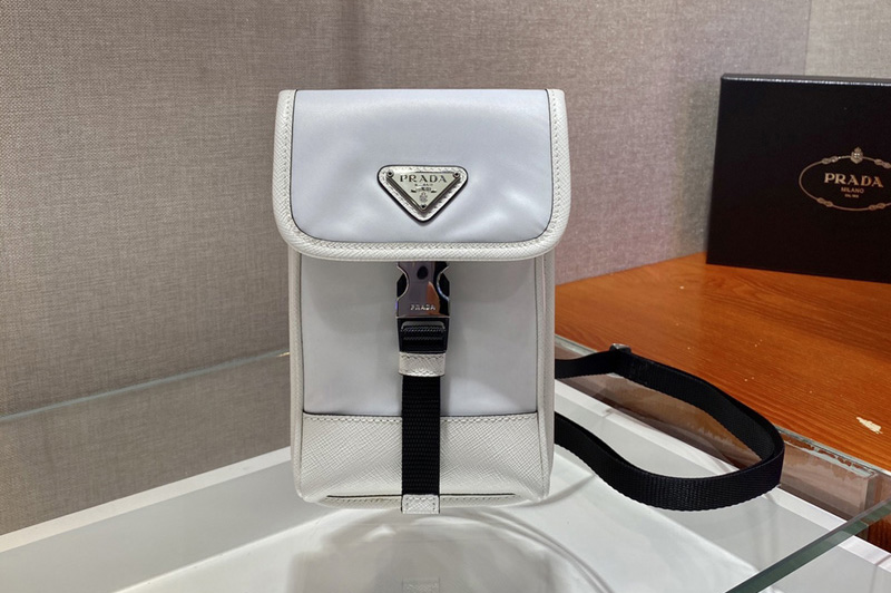Prada 2ZH109 Nylon and Saffiano Leather Smartphone Case in White Nylon