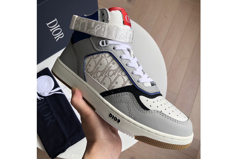 Christian Dior 3SH132 Dior B27 high-top sneaker in lue, Gray and White Smooth Calfskin with White Dior Oblique Galaxy Leather