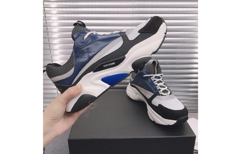 Dior 3SN231 B22 Sneaker in Blue Calfskin with Black Technical Mesh