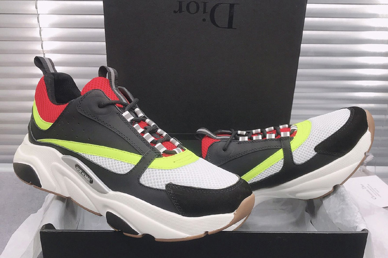 Dior 3SN231 B22 Sneaker in Black Calfskin with Red Technical Mesh