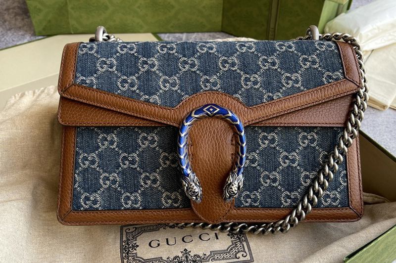 Gucci 400249 Dionysus small shoulder bag in Dark blue and ivory GG jacquard denim