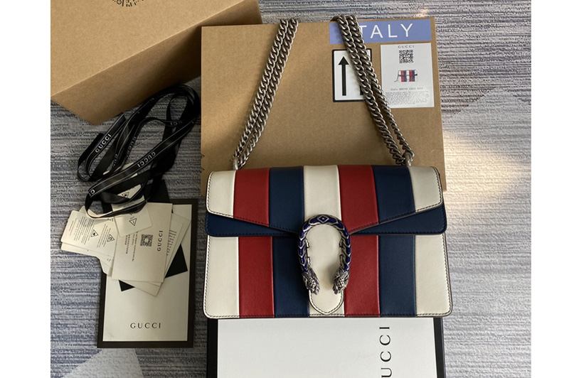 Gucci 400249 Dionysus leather shoulder bag in White/Blue/White Leather