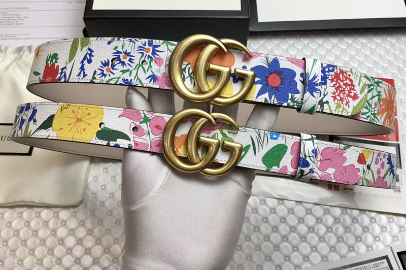 Gucci 400593 30mm/38mm Ken Scott print GG Marmont belt in in White multicolor leather