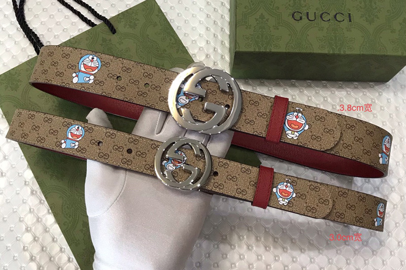 Gucci Doraemon x Gucci 30mm/38mm Belt GG Supreme canvas/Red Leather