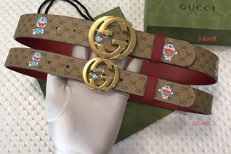 Gucci Doraemon x Gucci 30mm/38mm Belt GG Supreme canvas/Red Leather