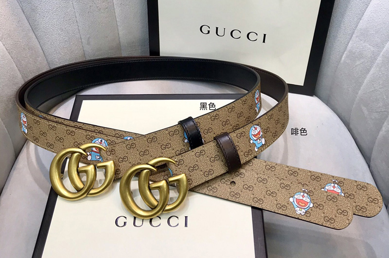 Gucci Doraemon x Gucci 30mm Belt GG Supreme canvas Black/Coffee Leather