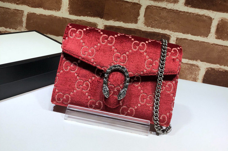 Gucci 401231 Dionysus mini leather chain bag in Red GG velvet