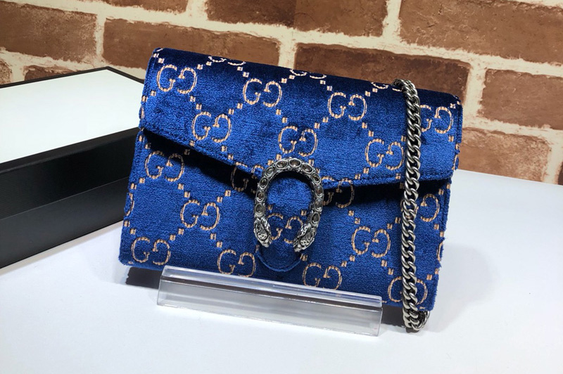 Gucci 401231 Dionysus mini leather chain bag in Blue GG velvet