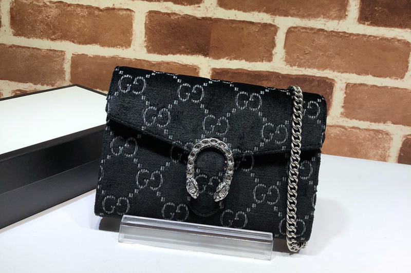 Gucci 401231 Dionysus mini leather chain bag in Black GG velvet