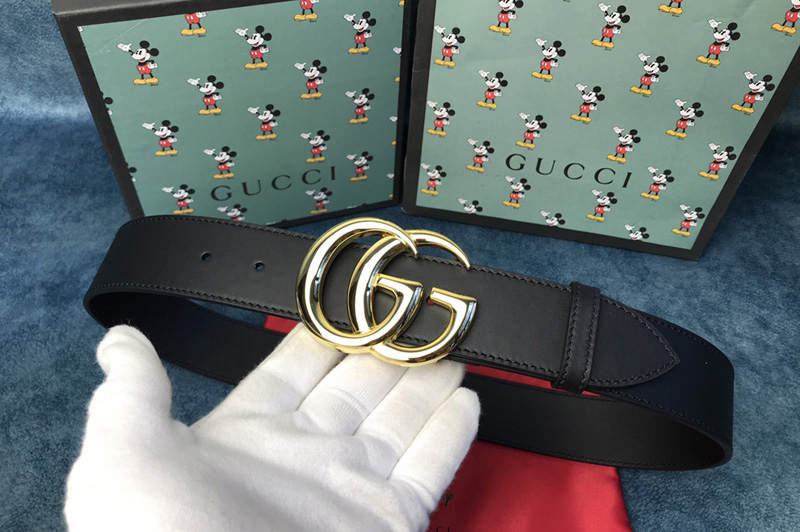Gucci 406831 GG Marmont leather belt with shiny buckle in Black leather