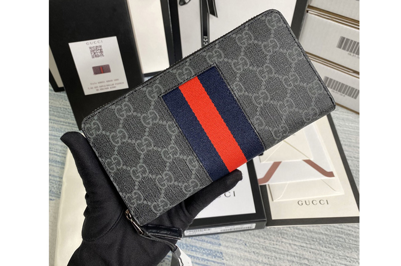 Gucci 408831 GG Supreme Web zip around wallet in Black/grey GG Supreme canvas