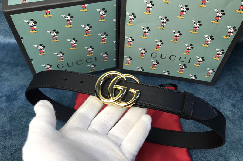 Gucci 414516 GG Marmont leather 30mm belt with shiny buckle in Black leather