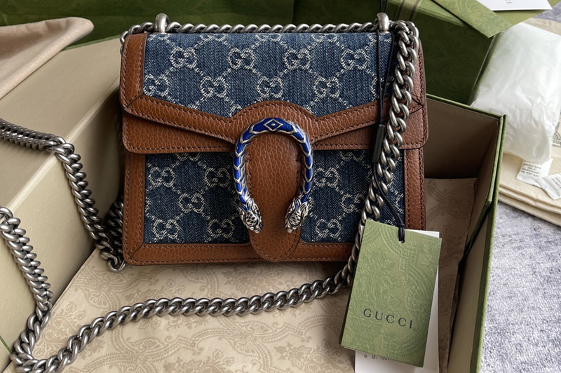 Gucci 421970 Dionysus mini bag in Dark blue and ivory GG jacquard denim