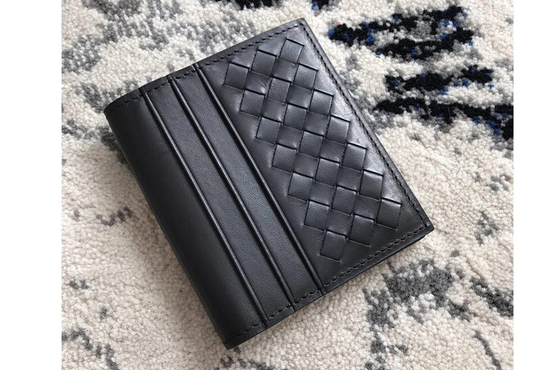 Bottega Veneta 442257 Small bi-fold Wallet in Black calf leather