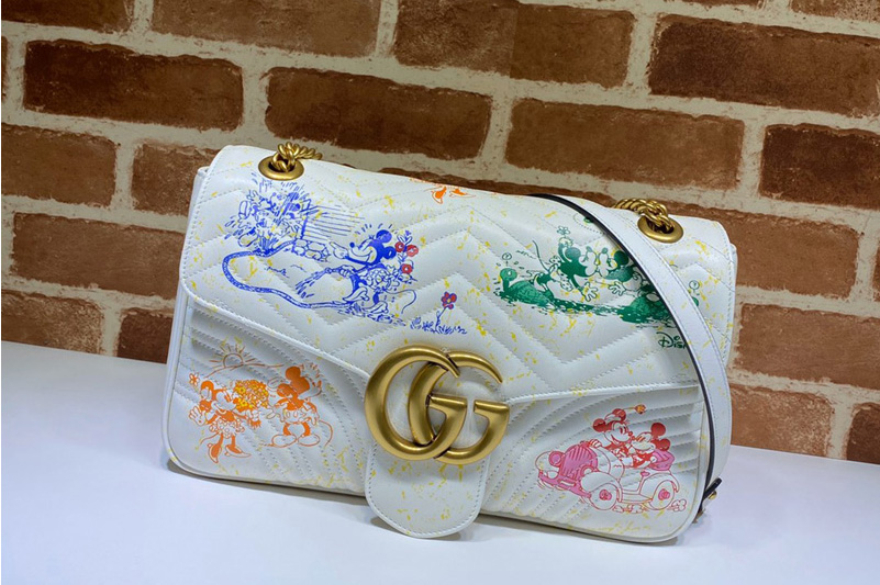 Gucci 443496 Online Exclusive Disney x Gucci GG Marmont medium shoulder bag in White Leather