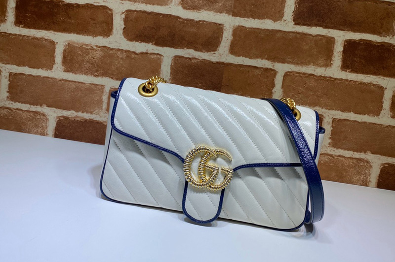 Gucci 443497 GG Marmont small shoulder bag in White Leather With Dark blue leather trim