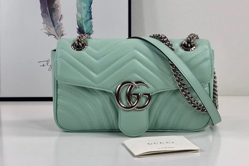 Gucci 443497 GG Marmont small shoulder bag in Pastel green matelasse chevron leather