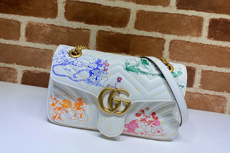 Gucci ‎443497 Online Exclusive Disney x Gucci GG Marmont Small shoulder bag in White Leather