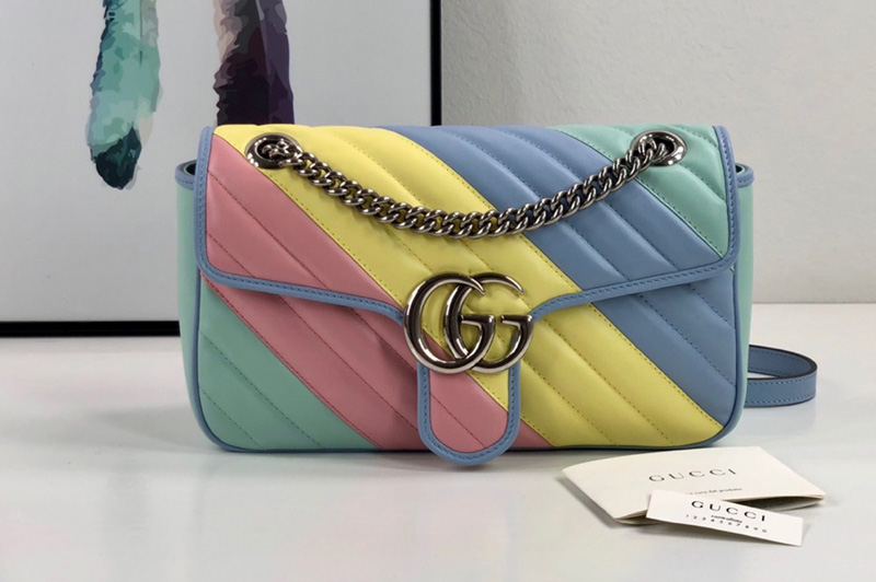 Gucci 443497 GG Marmont small shoulder bag in Multicolored pastel diagonal matelasse leather