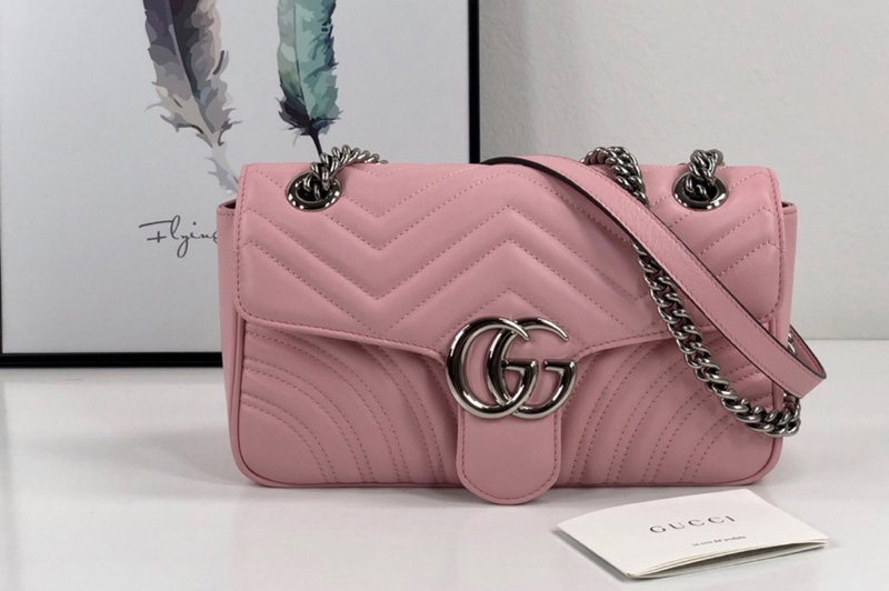 Gucci 443497 GG Marmont small shoulder bag in Pastel Pink matelasse chevron leather with heart