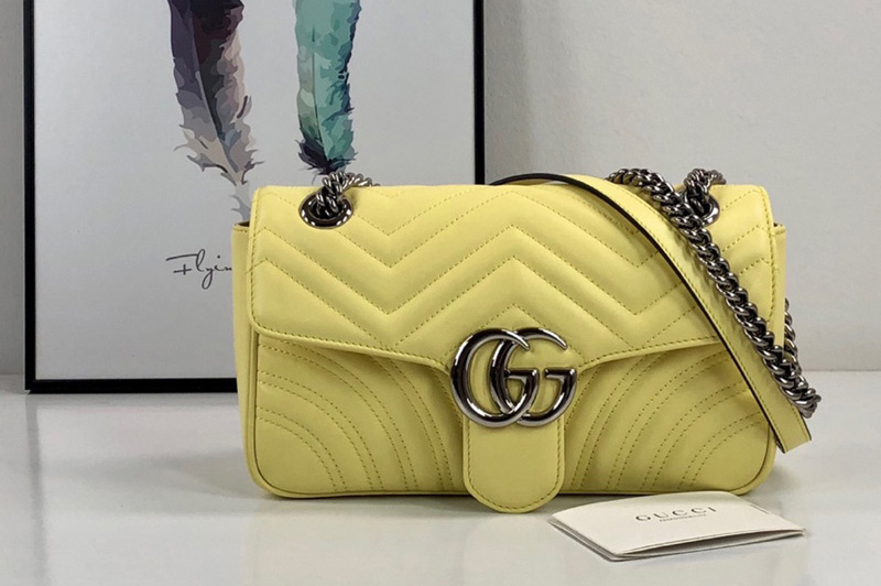Gucci 443497 GG Marmont small shoulder bag in Pastel Yellow matelasse chevron leather with heart