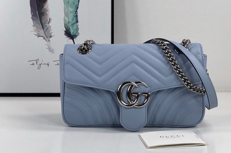 Gucci 443497 GG Marmont small shoulder bag in Pastel Blue matelasse chevron leather with heart