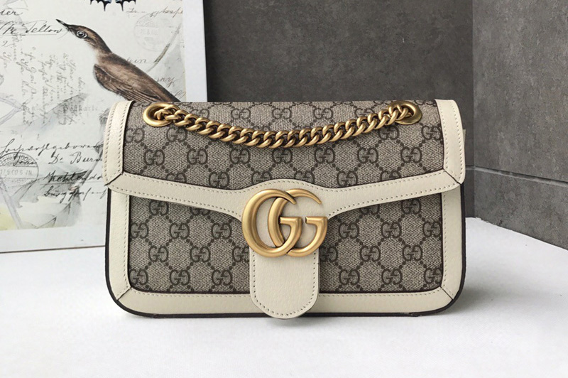 Gucci 443497 GG Marmont small shoulder bag in Beige/ebony GG canvas with White Leather