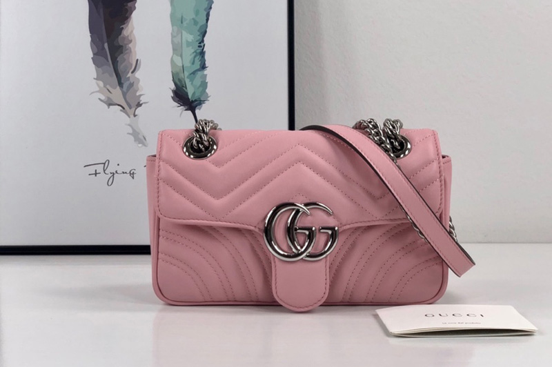 Gucci 446744 GG Marmont mini bag in Pastel Pink matelasse chevron leather with heart