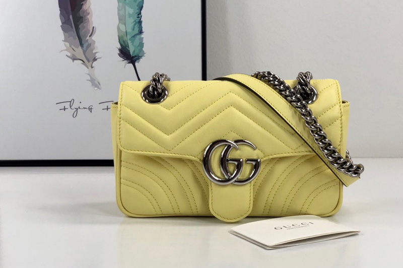 Gucci 446744 GG Marmont mini bag in Pastel Yellow matelasse chevron leather with heart