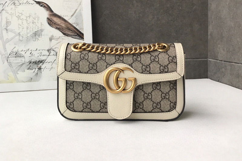 Gucci 446744 GG Marmont mini bag in Beige/ebony GG canvas with White Leather