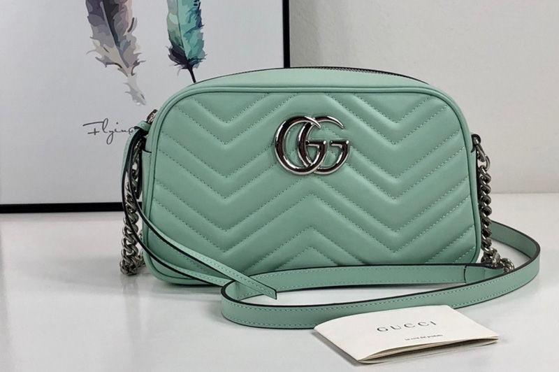 Gucci 447632 GG Marmont small shoulder bag in Pastel green matelasse chevron leather