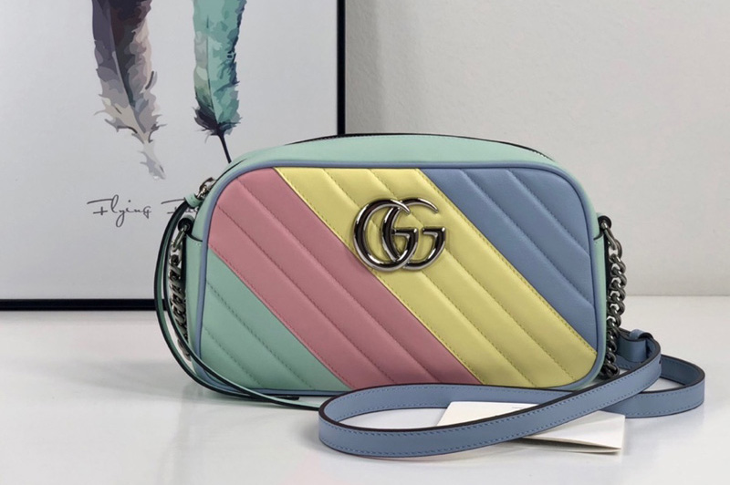 Gucci 447632 GG Marmont small shoulder bag in Multicolored pastel diagonal matelassé leather