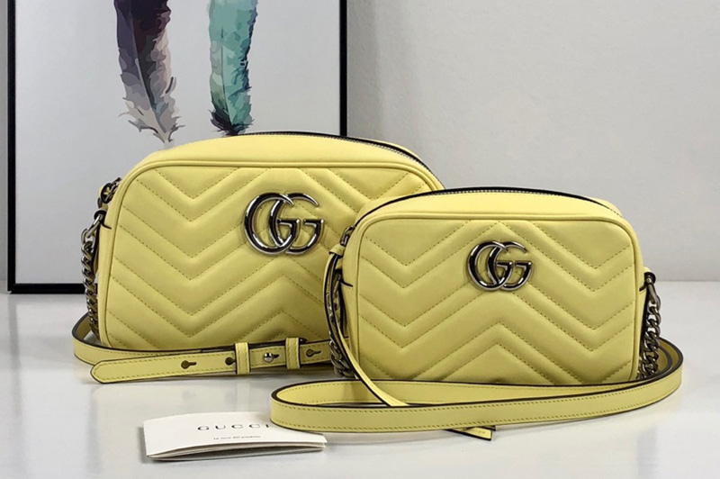 Gucci 447632 GG Marmont small shoulder bag in Pastel yellow matelasse chevron leather with GG