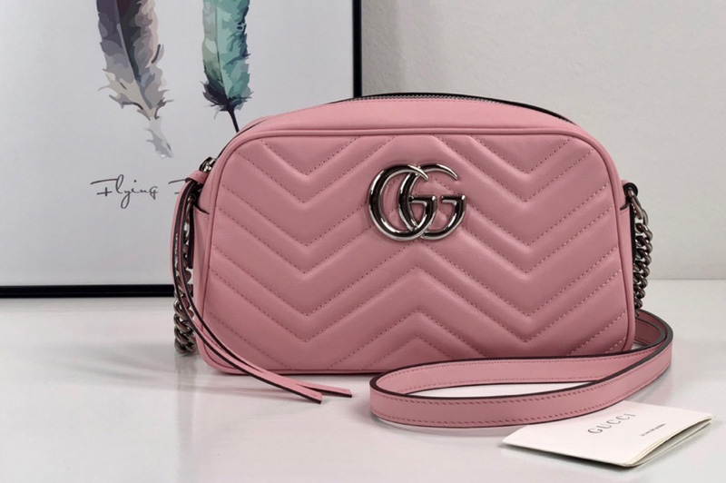 Gucci 447632 GG Marmont small shoulder bag in Pastel Pink matelasse chevron leather with GG