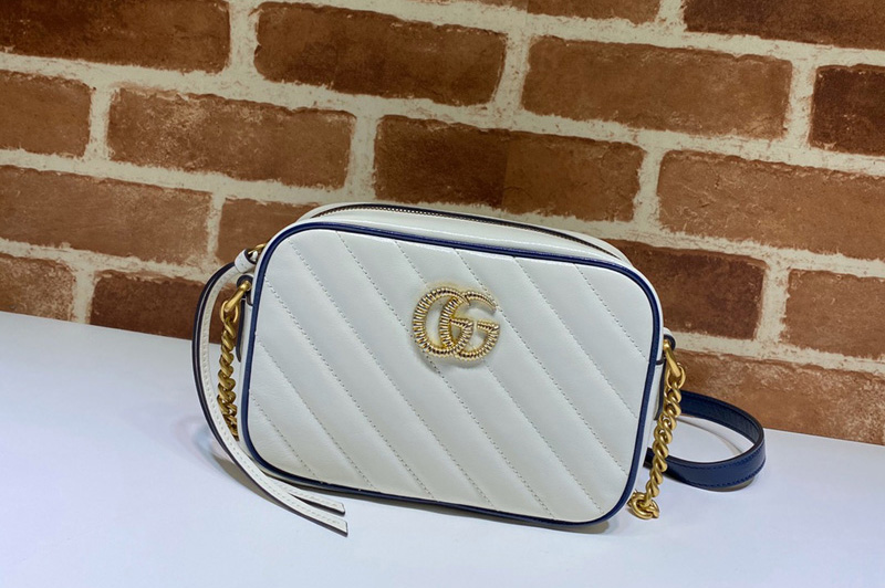 Gucci 448065 GG Marmont matelasse mini bag in White Leather With Dark blue leather trim
