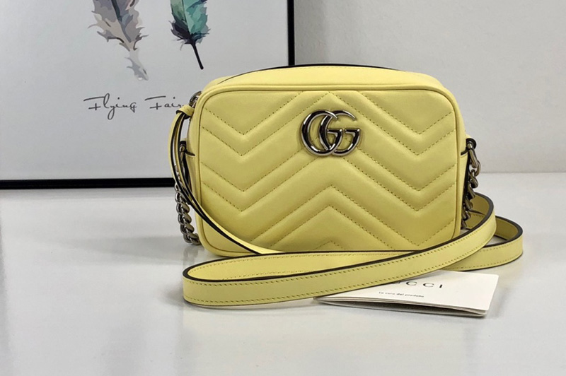 Gucci 448065 GG Marmont matelasse mini bag in Pastel Yellow matelasse chevron leather with GG