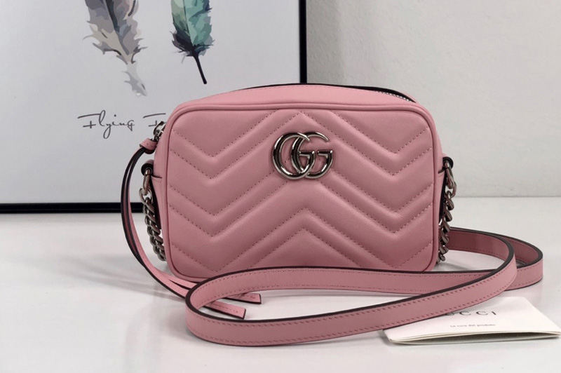 Gucci 448065 GG Marmont matelasse mini bag in Pastel Pink matelasse chevron leather with GG
