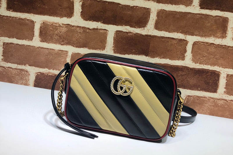 Gucci 448065 GG Marmont matelasse mini bag in Black/Beige Leather